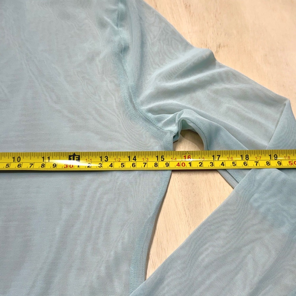 CALIA Women S Draped Funnel Long Sleeve Smoked Turquoise Sheer Mesh Top NWT - Picture 8 of 11